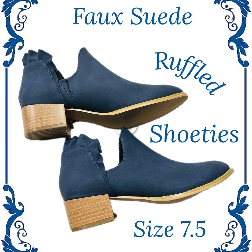 New Faux Suede Slate Blue Ruffled Shoeties Boot Shoes ~ Sze 7.5